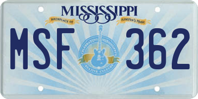 MS license plate MSF362