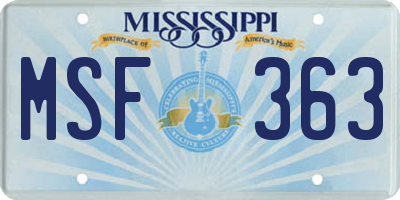 MS license plate MSF363