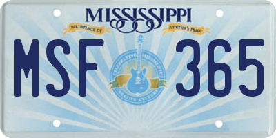 MS license plate MSF365