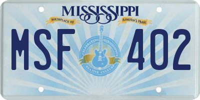 MS license plate MSF402