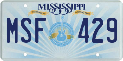 MS license plate MSF429