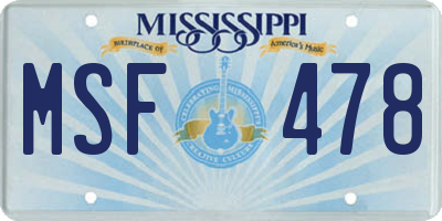 MS license plate MSF478