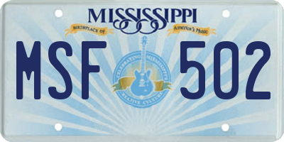 MS license plate MSF502