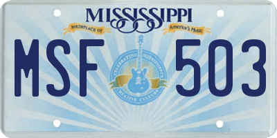 MS license plate MSF503