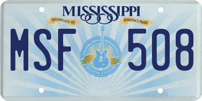 MS license plate MSF508