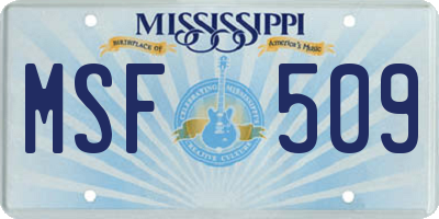 MS license plate MSF509