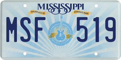 MS license plate MSF519