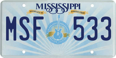 MS license plate MSF533