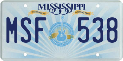 MS license plate MSF538