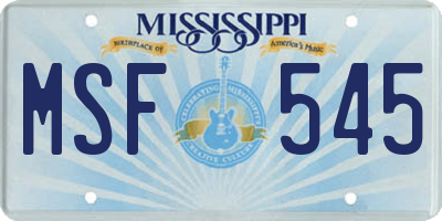 MS license plate MSF545