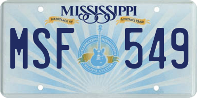 MS license plate MSF549