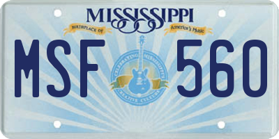 MS license plate MSF560