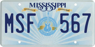 MS license plate MSF567