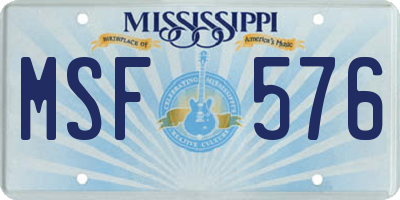 MS license plate MSF576