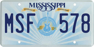 MS license plate MSF578