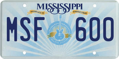 MS license plate MSF600