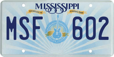 MS license plate MSF602