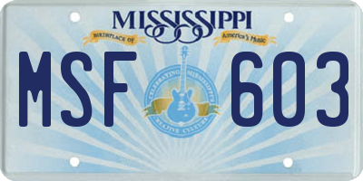 MS license plate MSF603