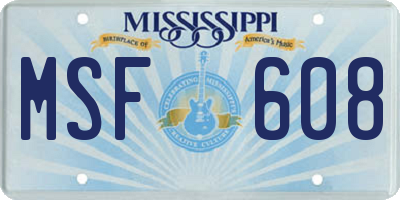 MS license plate MSF608