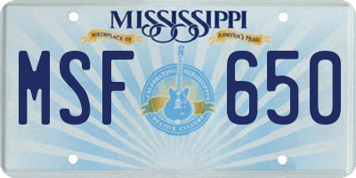 MS license plate MSF650