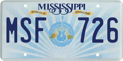 MS license plate MSF726