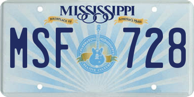 MS license plate MSF728