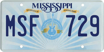 MS license plate MSF729