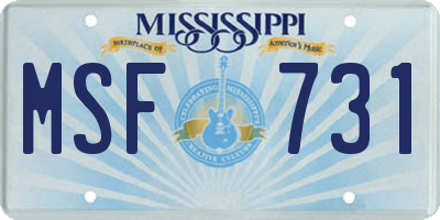 MS license plate MSF731