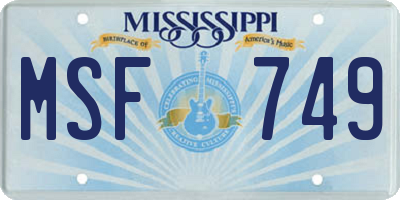 MS license plate MSF749