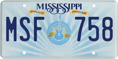 MS license plate MSF758