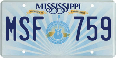 MS license plate MSF759