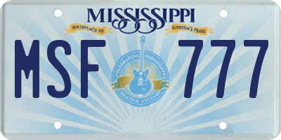 MS license plate MSF777