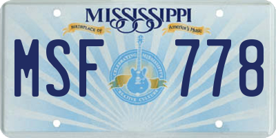 MS license plate MSF778