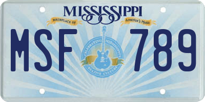 MS license plate MSF789