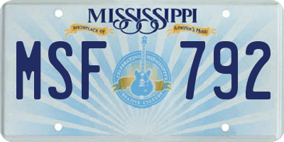 MS license plate MSF792