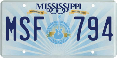 MS license plate MSF794