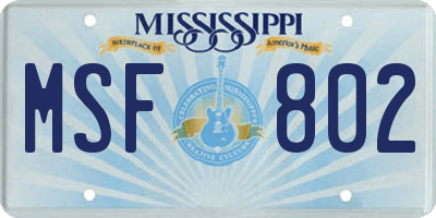 MS license plate MSF802