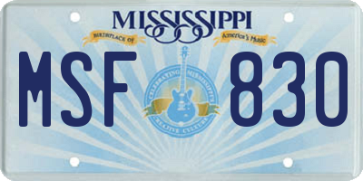 MS license plate MSF830