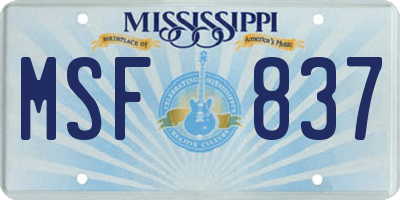 MS license plate MSF837