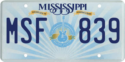 MS license plate MSF839