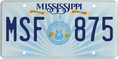 MS license plate MSF875