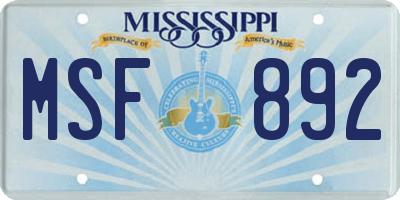 MS license plate MSF892