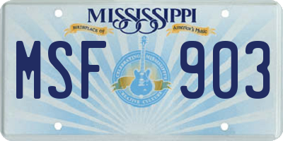 MS license plate MSF903