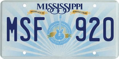 MS license plate MSF920