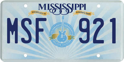 MS license plate MSF921