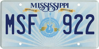 MS license plate MSF922
