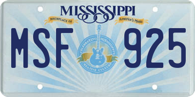 MS license plate MSF925