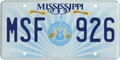 MS license plate MSF926