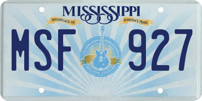 MS license plate MSF927