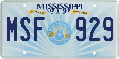 MS license plate MSF929